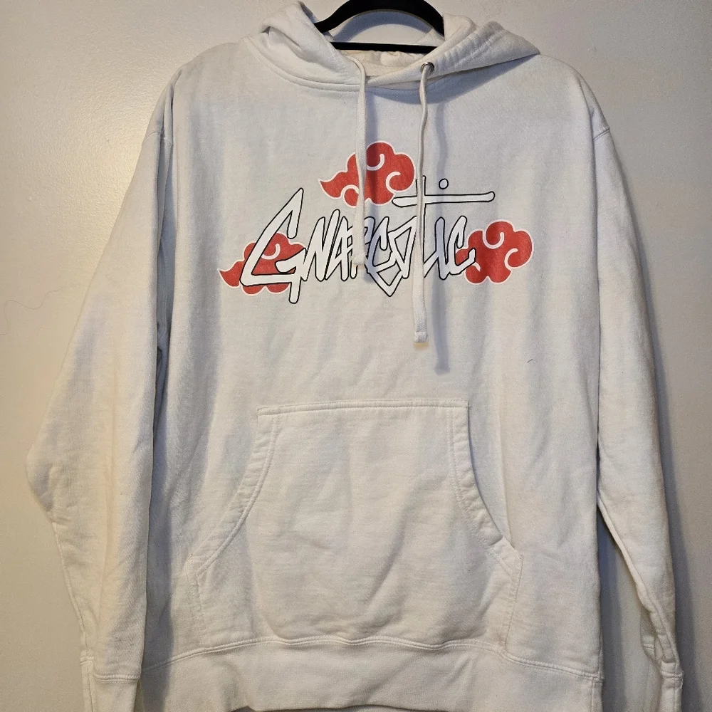 Japanese Anime Fleece Hoodie Bright White Lightweight Pullover Unisex L Travel - Picture 2 of 10